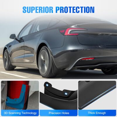 Nilight Mud Flaps for Tesla Model 3 Highland 2024 2025 2026, No Drilling Precision Fit Exterior Accessories Heavy-Duty Splash Guards Protection, Front & Rear Set - Image 6