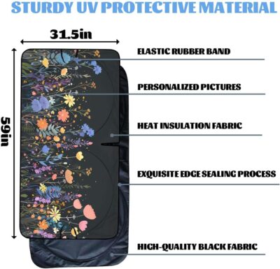 Wild Flower Car Windshield Sunshades Colorful Floral Boho Retro Heatshield Front Window Car Sun ​Shade Windshield Blocks UV Rays Sun Visor Protector for Car Sedan Truck SUV Accessories 59"L x 31.5"W - Image 6
