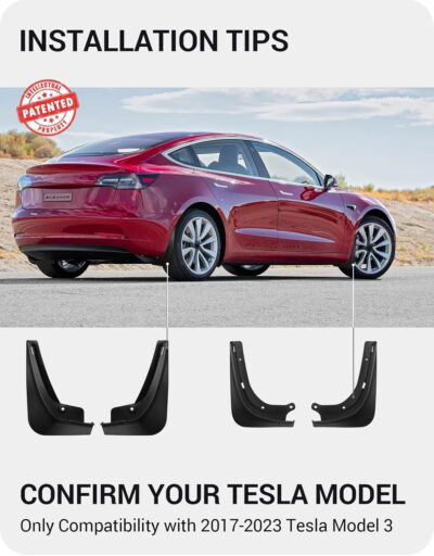 BASENOR 2017-2023 Tesla Model 3 Mud Flaps Splash Guards Fenders (Proprietary Design) No Drilling No Tape Mudflaps All Weather Protector Mudguards for Model 3 Exterior Accessories (Set of 4) - Image 2
