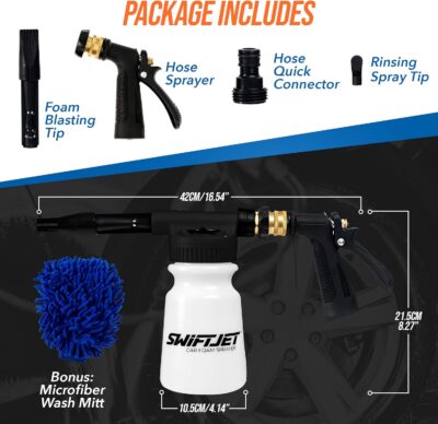 SwiftJet Car Wash Foam Gun + Microfiber Wash Mitt - Works with Any Soap - Garden Hose Car Foam Sprayer - Foam Cannon Car Wash Kit - Car Accessories Foam Blaster (Black Foam Gun with Mitt) - Image 4
