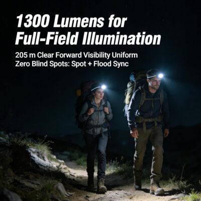 NEXTORCH eStar 1300 Lumens Headlamp Rechargeable, Running LED Headlight Extra Lightweight with Red Light, Waterproof Headband for Outdoor Camping Hiking Working, 2 * 1200 mAh, USB-C Charging, Black - Image 4