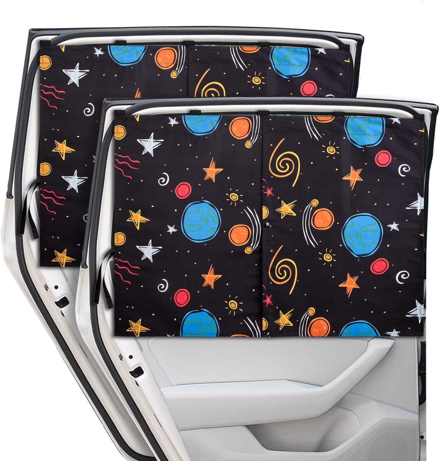 71dFpTNOWcL._AC_SL1500_.jpg Car Window Shades, 2 Packs Magnetic car Sun Shade for Baby, Double Layers Magnetic Colourful Space Pattern for Full Covers/Half Shade Options, Window Curtains for Heat/UV Protection Sun Block Covers - Image 1