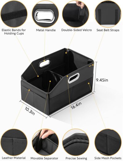 Car Seat Organizer, Front Seat Organizer, Collapsible Car Organizer and Storage for Backseat and Passenger Seat, Big Capacity with Elastic Bands can Hold Cups, Car Travel Essentials for Kids - Image 3