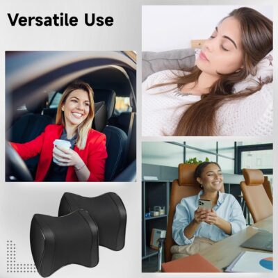 OMISTAR 2 Pcs Car Neck Pillow, Faux Leather Car Headrest Pillow, Memory Foam Neck Pillow for Car, Breathable Design, Adjustable Strap, Universal Fit, 8.7 x 8.5 x 3.5 in - Image 5