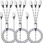 Multi Charging Cable, 5ft 3Pack Multi Charger Cable Nylon Braided Multiple USB Universal 3 in 1 Charging Cord Adapter with Type-C, Micro USB Port Connectors for Cell Phones and More