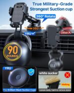 YRU True Military-Grade [360° Rotation Suction] 2026 Ultimate Car Phone Holder Mount 【90+LBS Safest Strongest & Patent Certs】 Dash Windshield Vent for iPhone 17 16 Pro Max Samsung Camera,Gloss Black - Image 2