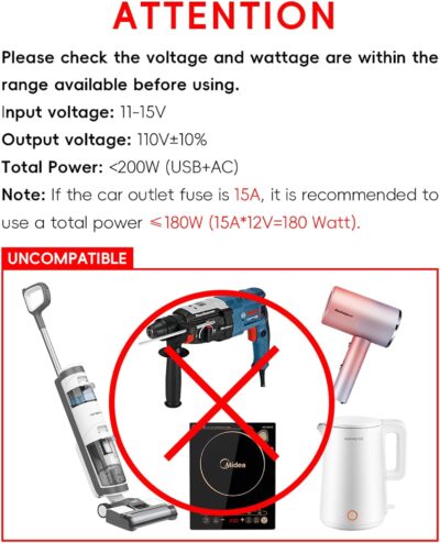 YSOLX 200W Car Power Inverter 12V to 110V for Vehicles, Car Plug Adapter Outlet with 4 USB Fast Charger, Car Charger Cigarette Lighter Adapter for Phone, Laptop on Road Trip - Image 7