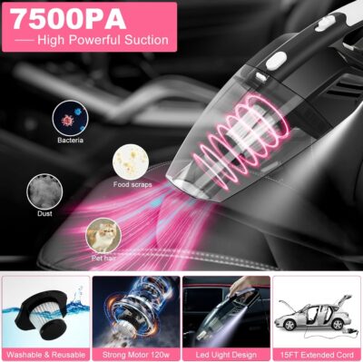 AUTODECO 20Pcs Car Cleaning Wash Kit Interior Detailing Cleaner Kit with High Power Handheld Vacuum, Brush Set, Windshield Tool, Duster, Towels, Complete Car Care Tools, Pink - Image 2