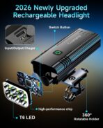 2026 Upgrade 6800Lumen Bike Light for Night Riding,Super Bright 6 LED Headlight,Aluminum 10 Mode Rechargeable Bicycle Light Front and Rear,360°Rotatable Brackt,Waterproof,Runtime 72 hr,Road Shockproof - Image 7