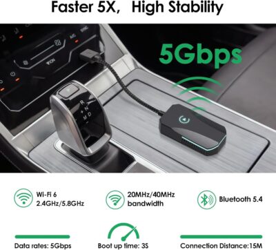 Wireless CarPlay Adapter, 2025 Upgraded Dual-Band (2.4GHz/5GHz) WiFi, Converts Wired to Wireless CarPlay, More Stable & Auto-Connect, Plug & Play for OEM Wired CarPlay Cars & iPhone iOS 10+ (Black). - Image 5