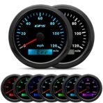 ARTILAURA GPS Speedometer 85mm 3-3/8" 7 Color 120MPH Gauge with GPS Antenna Odometer Waterproof for AUTO Car Truck Boat Marine (All Black)