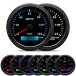 ARTILAURA GPS Speedometer 85mm 3-3/8" 7 Color 120MPH Gauge with GPS Antenna Odometer Waterproof for AUTO Car Truck Boat Marine (All Black)