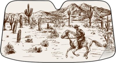 Wild West Desert with Cowboy Car Windshield Sunshade,Folding Sun Shade Auto Sun Visor Heat Protection Front Window, Car Sunscreen Blocks UV Rays and Keeps Vehicle Cool (55 x 30 Inch) - Image 2