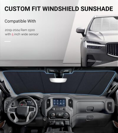 Windshield Sun Shade for Ram 1500 2019-2025 with 5 Inch Wide Sensor. Reflective Aluminum Film Front Window Sunshade - BLAZBLOCK - Image 2