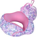 SKYTRAX® Certified Kids Safe Memory Foam Travel Neck Pillows for Kids and Toddlers, Cute Cartoon Design, Car Seat & Airplane Head Neck Support, Adjustable Snap Buttons, Washable Soft Cover (Unicorn)