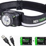NEXTORCH eStar 1300 Lumens Headlamp Rechargeable, Running LED Headlight Extra Lightweight with Red Light, Waterproof Headband for Outdoor Camping Hiking Working, 2 * 1200 mAh, USB-C Charging, Black