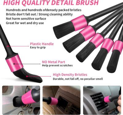 Pink 62" Car Wash Brush with Long Handle,Chenille Microfiber Car Wash Mop Sponge Mitt ,Windshield Window Squeegee,Wheel Brush,Car Detailing Brushes,Car Duster,Towel,Car Cleaning Kit for Cars RV Truck - Image 8