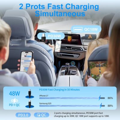 48W Car Charger for Samsung S26 Charger USB C Android Charger Fast Charging for Samsung Galaxy S26 Ultra S25 FE Edge S25+ A17 A16 A36 A26 A56 A32, 20W Wall Charging Block with 6FT USB C to USB C Cable - Image 3