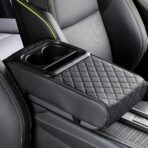 Center Console Cover for Car, Microfiber Leather Car Arm Rest Cover with 2 Cup Holders, Universal Car Accessories Interior, Black