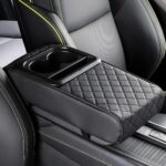 Center Console Cover for Car, Microfiber Leather Car Arm Rest Cover with 2 Cup Holders, Universal Car Accessories Interior, Black