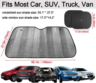 Big Ant Windshield Sun Shade + Bonus Car Window Shade, Car Sun Shade Keeps Vehicle Cool-UV Ray Protector Front Windshield Sunshade Fit for Most Cars SUV Trucks Minivans(55.1 x 27.5 inches) - Image 2