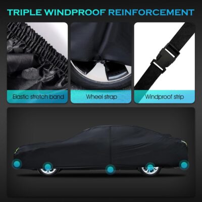 Car Cover Waterproof All Weather for Automobiles, Size A4 Universal Fit for Sedan Dodge Charger, Lincoln mkz, Hyundai Genesis, Ford Taurus, Buick Lacrosse, Mercedes Benz S-Class etc.(199 to 208 inch) - Image 8