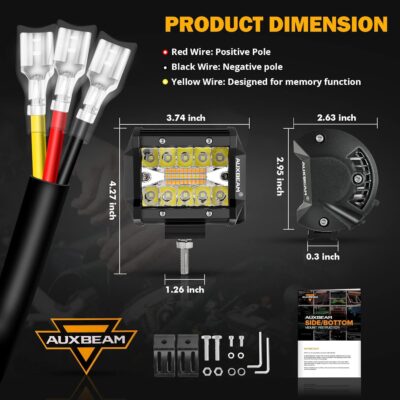 Auxbeam 4 Inch LED Driving Pods, 120W 12000LM Spot Flood Combo Triple Row Off Road Light Bar, 6 Modes Dual Color Amber White Auxiliary Flashing Fog Light for Trucks SUV ATV UTV Jeep, 2PCS - Image 7