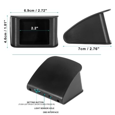 X AUTOHAUX 2.2 Inch Mini HUD Head Up Display Car Dashboard Digital Speedometer Multifunction Data Display Error Alarm TFT LCD Display with OBDII EUOBD - Image 5