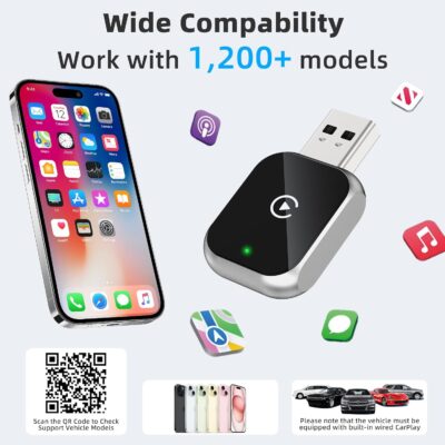 Mini Wireless Carplay Adapter for iPhone - Carplay Wireless Adapter Car Play Dongle, Wired to Wireless, Compatible with iPhone iOS 10+, Silver - Image 3