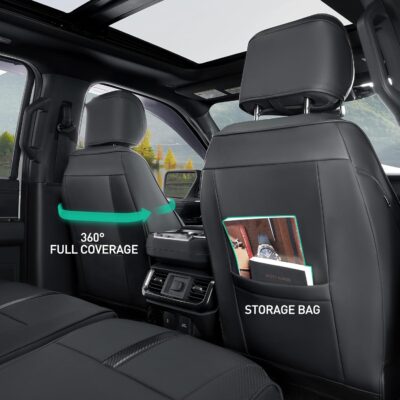 for Ford F150 Seat Covers 2015-2023 2024 2025 2026,Full Set Leather Waterproof Black Trucks Pickup Seat Covers Custom Fit for Ford F150 Accessories,Car Seat Cover for SuperCrew/CrewCab(XL,XLT) - Image 6