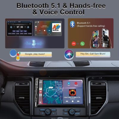 7 Inch Car Stereo with Wireless Apple CarPlay,Double Din Car Radio Androdi Auto,Bluetooth 5.2,IPS 1024 * 600 Display,FM Radio, Backup Camera,Online Navigation,178 * 100mm,Car Audio Receivers - Image 2