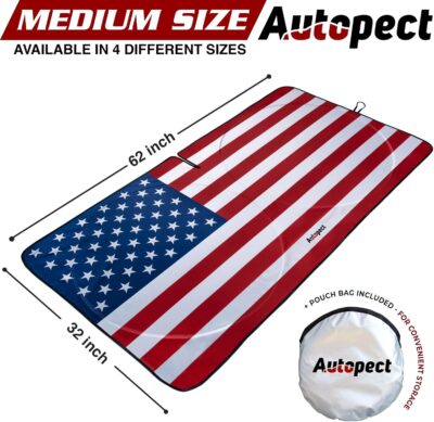 Autopect Windshield Sun Shade - American Flag Design, High-Resolution Sun Visor for Car, Truck, SUV with Mirror Cut-Out for Interior Sun Protection, Foldable Car Sun Shade (Original, Medium) - Image 2
