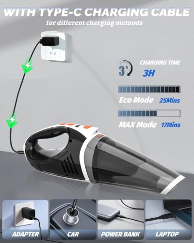 BRL Handheld Vacuum Cordless, Brushless Car Vacuum Cleaner with 12000PA Powerful Suction, 2 Suction Modes Mini Hand Vacuum, Dry & Wet, Portable Vacuum for Car Pet Hair, Home, Office, Keyboards - Image 6