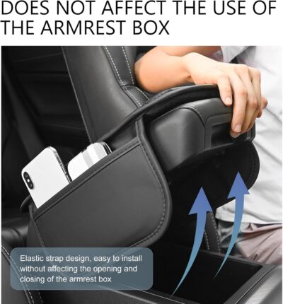 Car Center Console Cover, Leather Auto Armrest Cover with 2 Storage Bags, Universal Cars Armrest Cushion, Vehicle Interior Accessories Protector for Sedan, SUV, Truck (Black) - Image 5