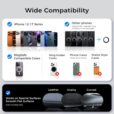 ACMEZING NeverFall Car Phone Holder for MagSafe [78+LBS Ultra Grip | 2400gf Magnetic Power] 360° Foldable Car Mount Cell Phone Holders for Your Car for iPhone 17-12 & All Speakerphones, Carbon Fiber - Image 6