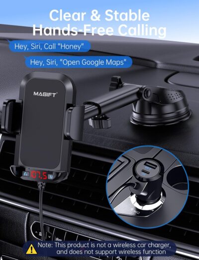 Bluetooth Car Adapter 3 in 1 FM Transmitter Car Radio Bluetooth Transmitter with Phone Holder, PD 36W Fast Charging, Strong Microphone, HiFi Bass Sound, Hands-Free Call, Support USB/TF Drive - Image 6