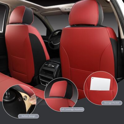 MINGBRON Leather Car Seat Covers,Car Seat Protector Waterproof,Seat Covers Full Set, Car Seat Protectors 5 Seats,Automotive Seat Covers Fit Most Cars Wine Red - Image 8