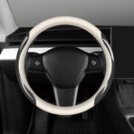 Nappa Leather car Steering Wheel Cover,Carbon Fiber Sports car Interior Non-Slip Ultrathin 15 inches Universal (White) - Image 4