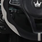 HighnessHwoo Luxury Suede Steering Wheel Cover for Cars, Soft Leather Padded Wheels Cover for Sedan, SUV, Thin Car Handle Cover, Universal Fit, Anti Slip, 14.75-15.15in, Gray - Image 4