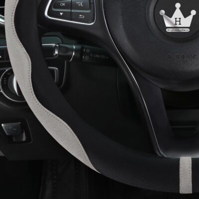 HighnessHwoo Luxury Suede Steering Wheel Cover for Cars, Soft Leather Padded Wheels Cover for Sedan, SUV, Thin Car Handle Cover, Universal Fit, Anti Slip, 14.75-15.15in, Gray - Image 4