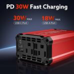 400W Car Power Inverter PD 30W Fast Charging,Vansoet DC 12V to AC 110V Car Inverter Aluminum Housing,USB C PD30W and USB-A QC 18W Port - Dual AC Plug Adapter Outlet for Vehicles,Laptop,Phones,Camera - Image 3