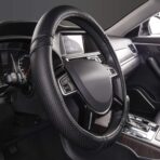 Car Pass Classical Leather Automotive Universal Steering Wheel Covers,Universal Fit for Suvs,Trucks,Sedans,Cars,Vans,14.5-15inch Anti-Slip Safety Comfortable Desgin(Black) - Image 4