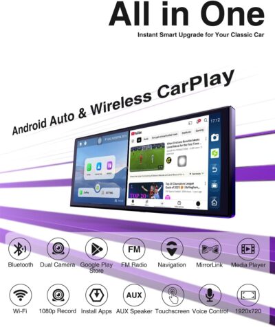 10.25″ CarPlay Screen for Car Dash Cam, Android Auto Screen with Apps, Dual HD Cam & Backup Camera, Portable 6GB+128GB Car Tablet with Wireless Apple CarPlay & Android Auto, Bluetooth for All vehicles - Image 2