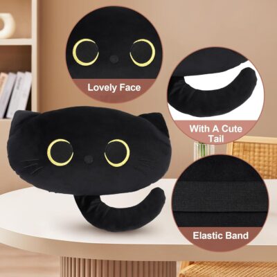 Black Cat Car Headrest Pillow Neck Support Plush Cushion for Driving Seat (2 pcs) - Image 2