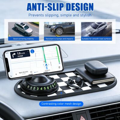 Multifunctional Car Anti-Slip Mat with 360° Rotating Phone Holder,Anti Slip Mat for Car Dashboard with Temporary Parking Number,Anti Slip Phone Mat for Car for Phones, Sunglasses, Keys (Gray Black) - Image 5