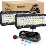 Nilight Side Shooter LED Light Bar 2PCS 7 Inch Triple Row Spot Flood Combo Lights with Wiring Harness Kit for Off Road Fog Driving Work Lighting on Truck SUV ATV UTV