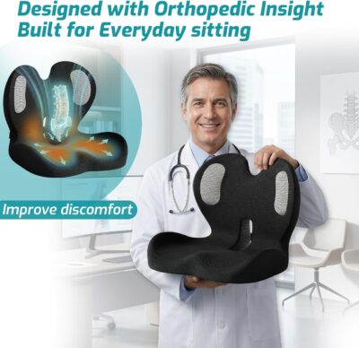 Ergonomic Seat Cushion,Office Chair Cushion with Lumbar Support Pillow,Car Orthopedic Seat Cushions,Designed for Sciatica,Tailbone,Back Pain Relief,for Office,Car,Truck,Home,Desk Chair - Image 6