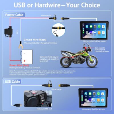 5" Motorcycle CarPlay Wireless for Apple CarPlay & Android Auto,W522 Car Play Motorbike Waterproof Touch Screen with Dual Bluetooth,GPS Navigation,Siri/G-Assist,EQ,USB/Hardwired Power Supply - Image 5