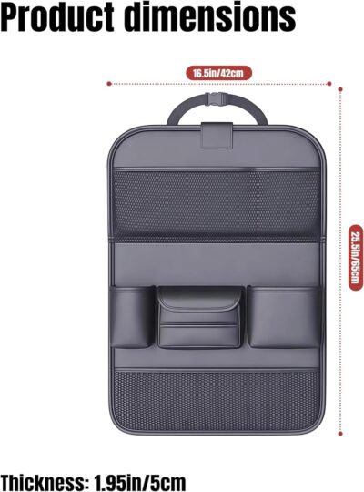 Car Backseat Organizer with Foldable Table Tray,Car Seat Back Protector with Touch Screen Phone Holder,Premium PU Leather Material,Compatible with Suitable for Most Car Travel Accessories - Image 5
