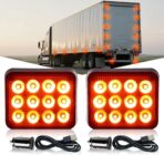 2PCS Amber LED Emergency Strobe Lights, Magnetic Strobe Flashing Beacon Lights Rechargeable Wireless Battery Powered 12-LED Caution Safety Warning Lights for Trucks Trailers Car Van ATV Tow